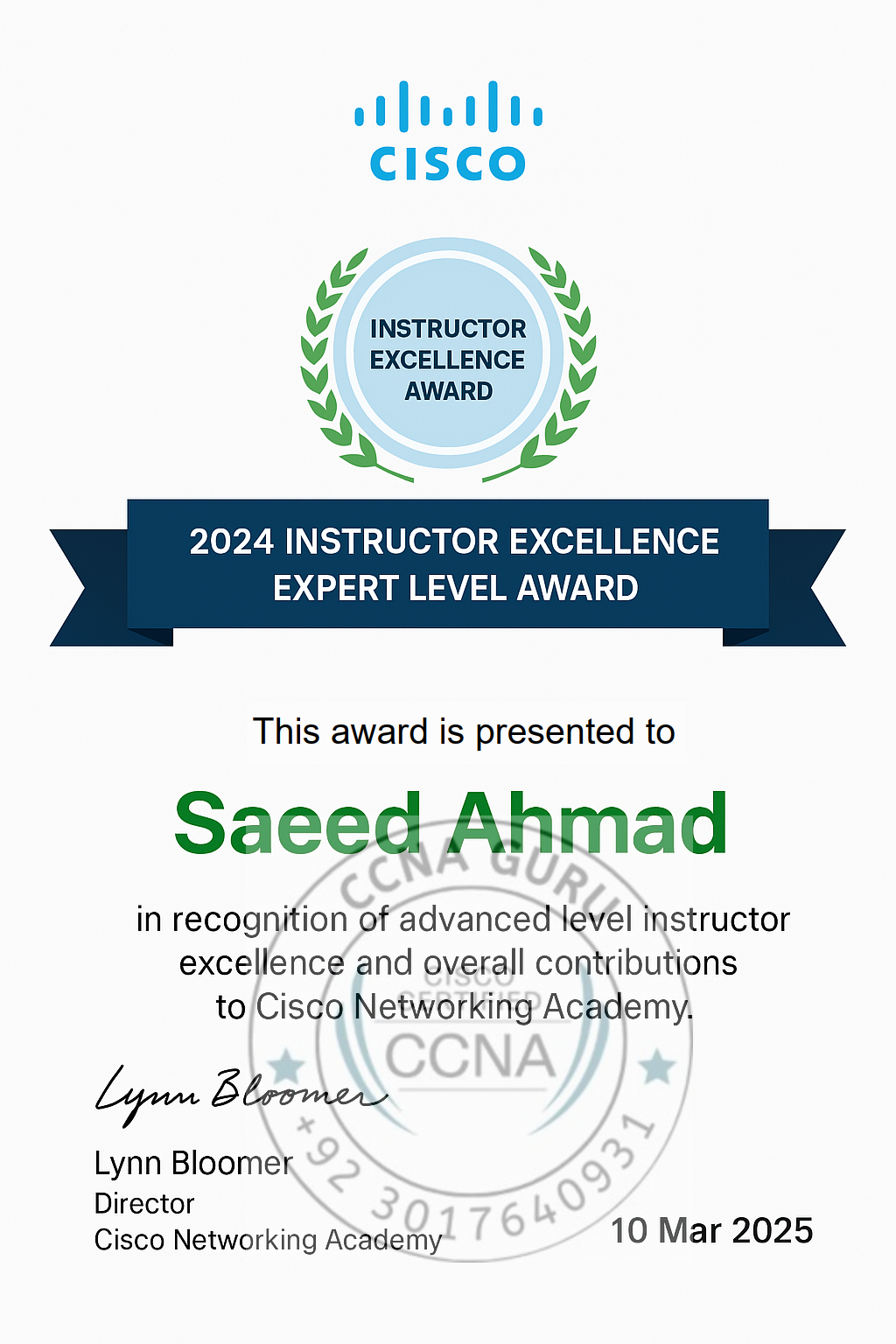 Cisco Certified Netacad Expert Instructor Award - CCNA Training Dubai