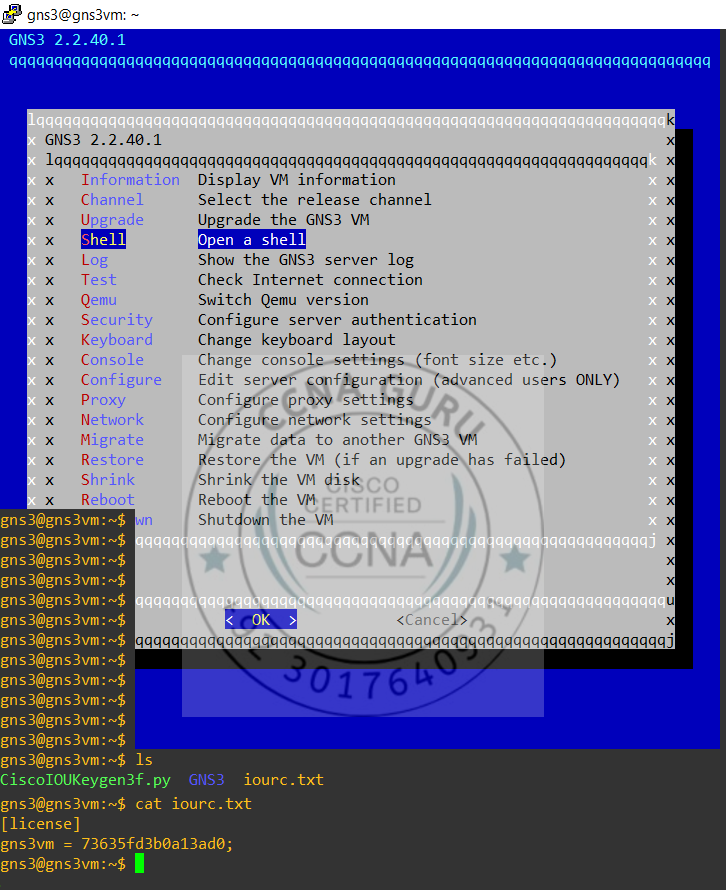 Run Cisco IOU License Generator in GNS3 VM Terminal